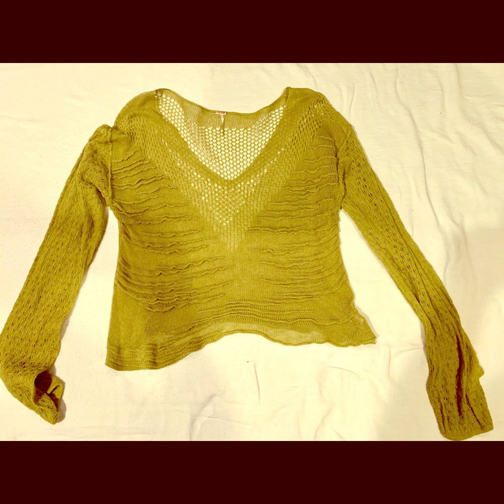 Free people crocheted sweater, chartreuse, M/L